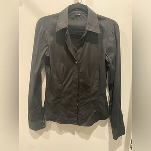Theory black button down blouse stretch size small